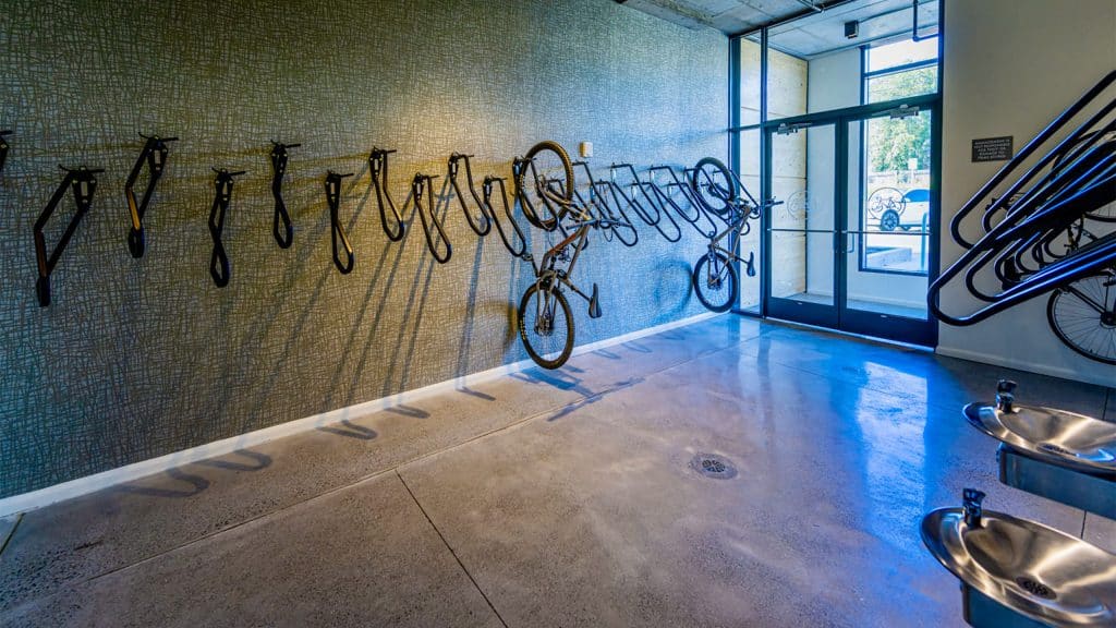 Vertical bike racks on wall